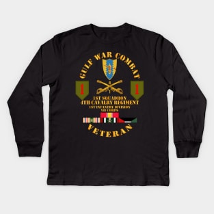 Gulf War Combat Cavalry Vet w  1st Squadron - 4th Cav - 1st ID Kids Long Sleeve T-Shirt